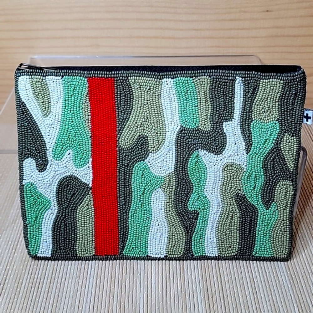 INK + ALLOY Camouflage Seed Bead Pouch Clutch  Bin1